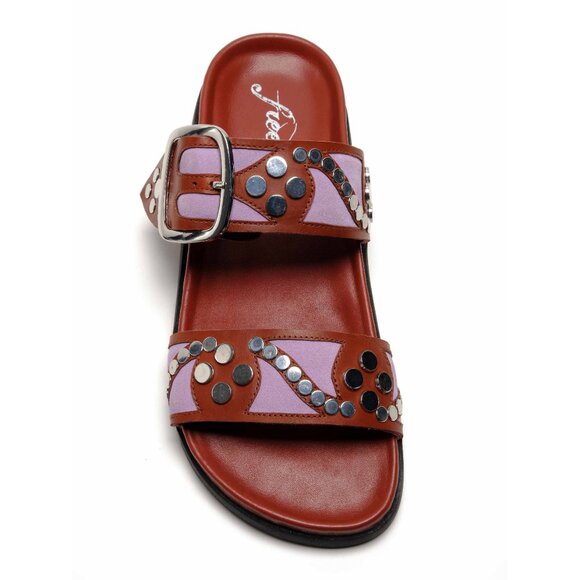 NWT NIB FREE PEOPLE Revelry Studded Sandals / Brick + Lavender Size 9 - Picture 5 of 12